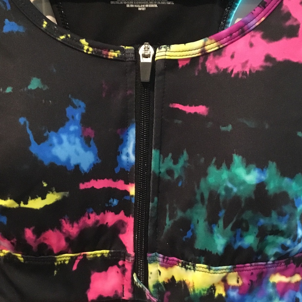 Fila Black Sports Bra with Neon Pink, Blue & Yellow Tie-Dye - Picture 2 of 5